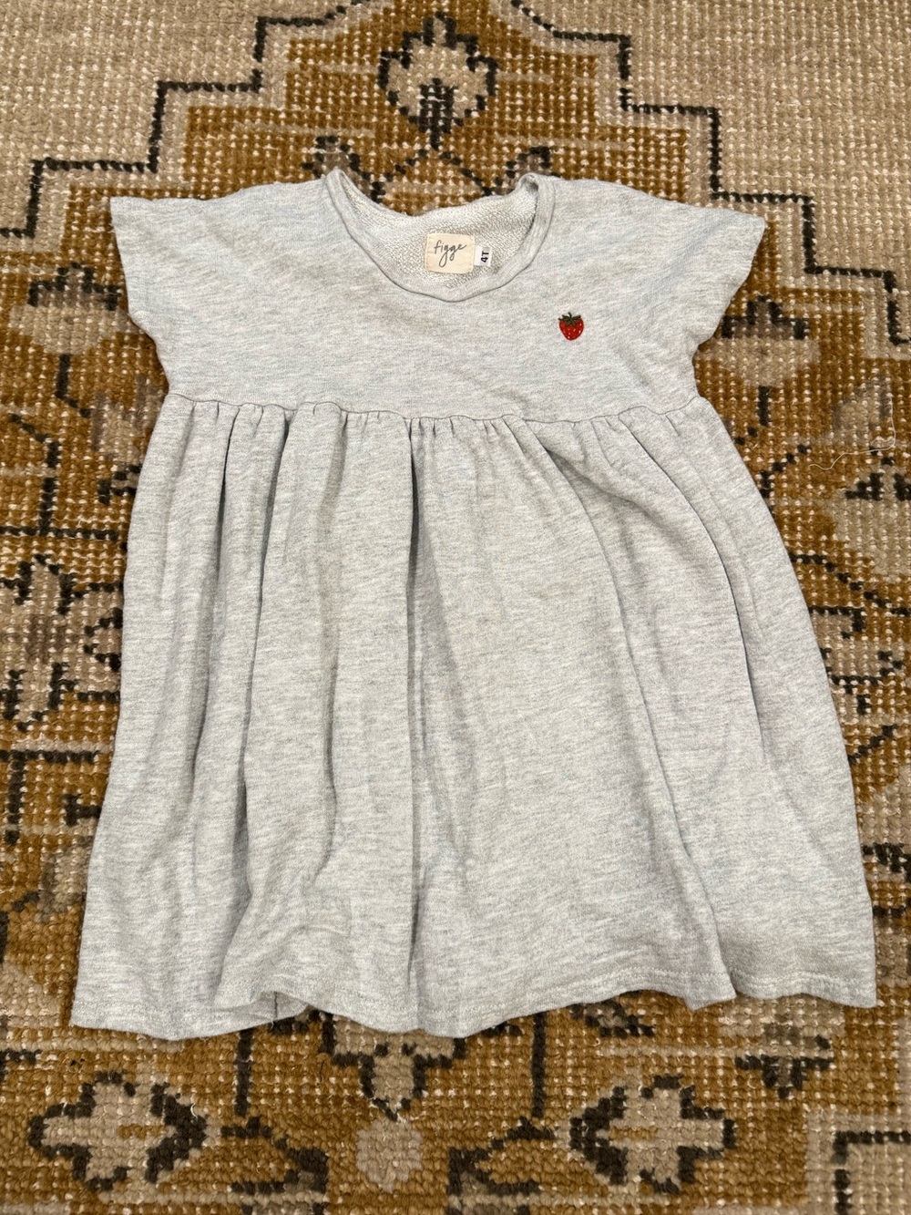 Figge Gray Kids Sweatshirt Dress with Strawberry Embroidery 4T